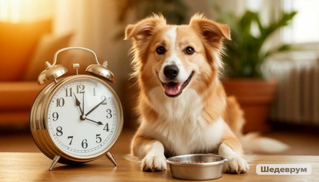 Dog waiting patiently by its bowl at scheduled mealtime
