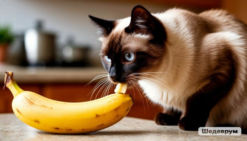 Curious cat sniffing a banana – can cats eat bananas safely?