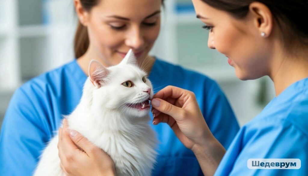 Veterinarian examining a cat's mouth for dental issues