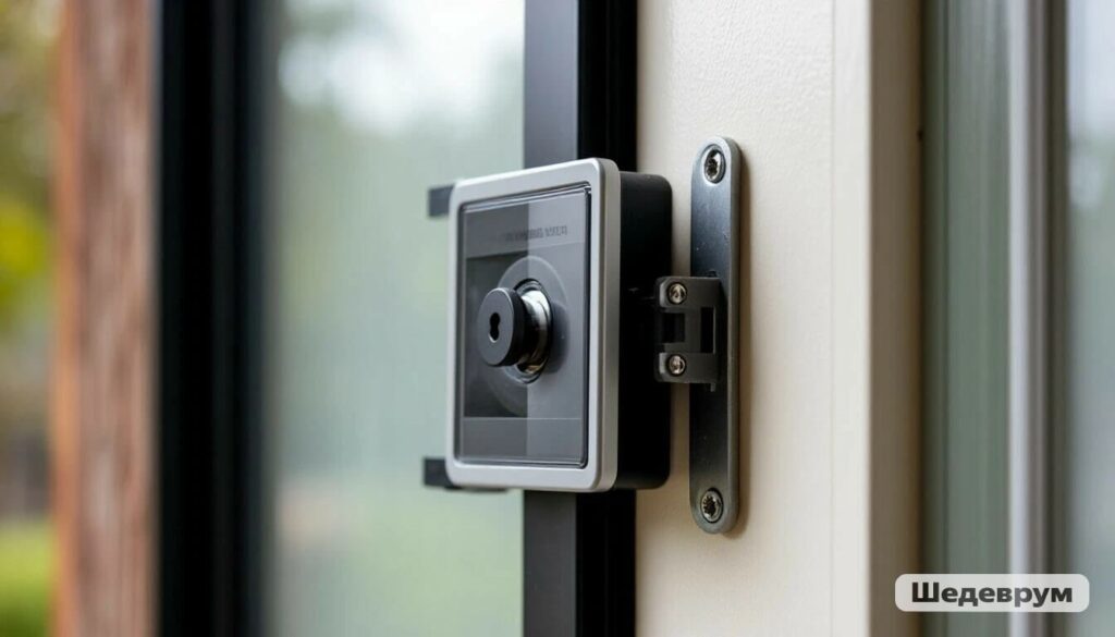 Smart pet door installation detail showing locking mechanism