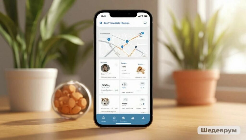 Mobile app interface for AI pet collar showing health data