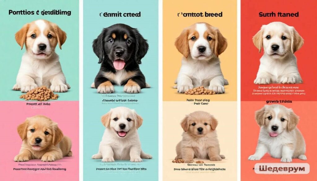 Puppy feeding comparison infographic for small vs large breeds