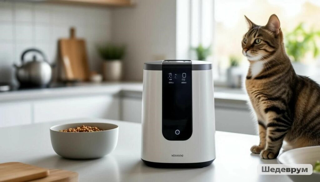 Dog and cat with smart pet gadgets and AI devices in modern home