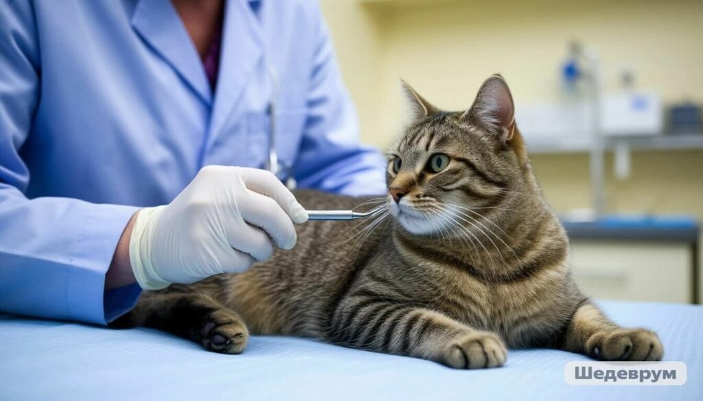 Veterinarian performing professional dental cleaning on cat
