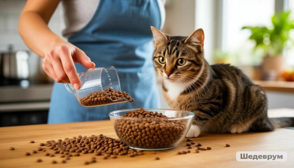 Measuring cat food portions for proper feeding