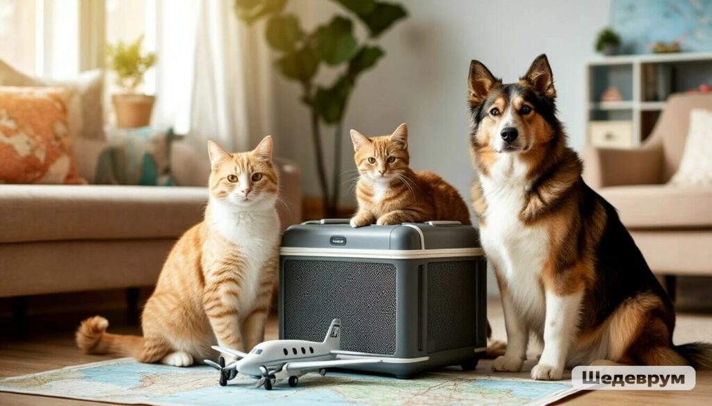 Pet travel safety 2026 guide with dog, cat, carrier, and suitcase